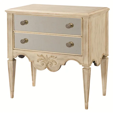 2 Drawer Mirrored Chest with Carved Design on Apron